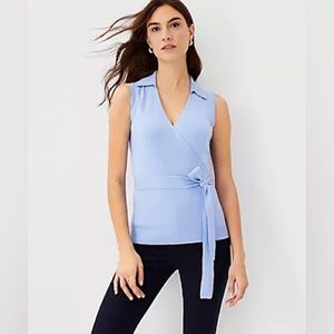 Ann Taylor Blue Wrap Sweater Shell